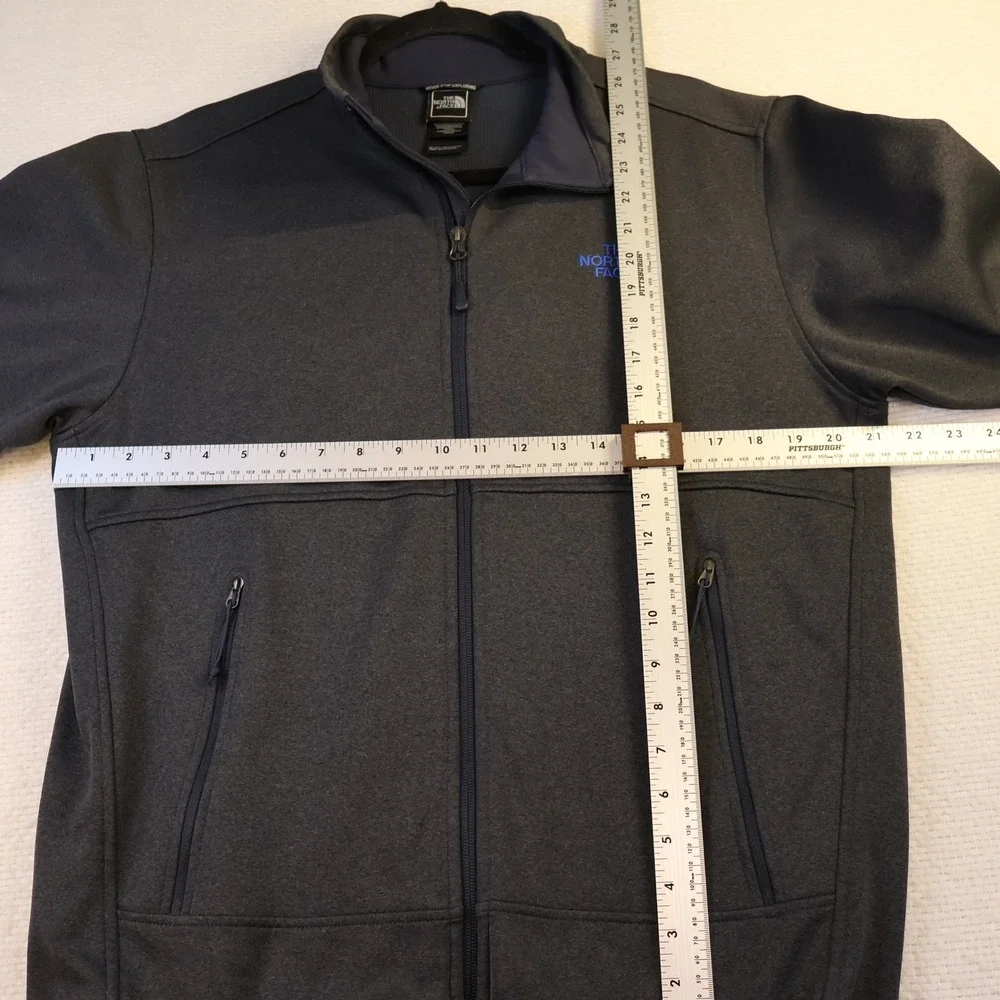The North Face Mens M Full Zip Softshell Jacket Gray Blue Logo A4C4